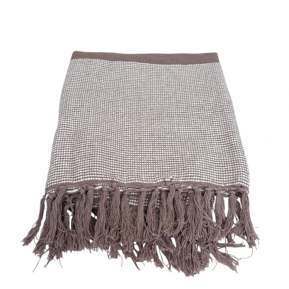 Design Imports Stone Urban Cityscape Border Throw Blanket OS Taupe Fringe Woven